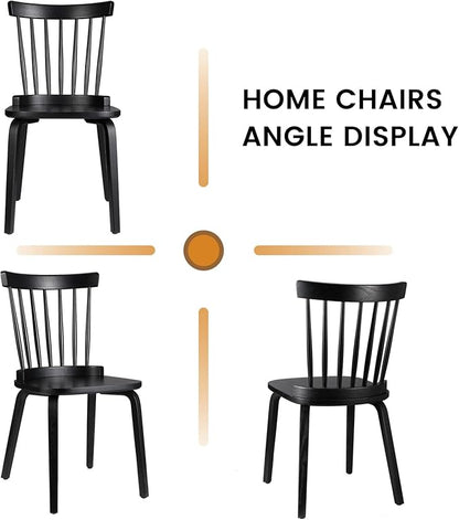 Unovivy Wood Dining Chairs Set of 4, Farmhouse Spindle Back, Widen Seat, Modern Mid-Century Country Style, for Living Room Restaurant, Black
