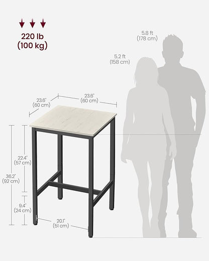 VASAGLE Bar Table, Small Kitchen Dining Table, High Top Pub Table, Height Cocktail Table for Living Room Party, Sturdy Metal Frame, 23.6 x 23.6 x 36.2 Inches for Narrow Spaces, Vintage White and Black