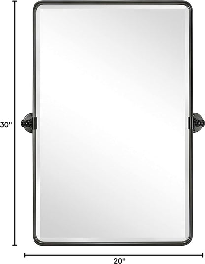 20x30'' Pivot Rectangle Bathroom Mirror Oil Rubbed Bronze Metal Framed Tilting Beveled Vanity Mirrors for Wall