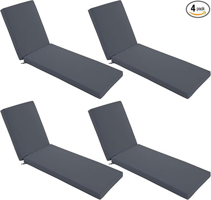 Chaise Lounge Cushions Outdoor Set of 4 - Waterproof and Fade Resistant Sun Lounger Replacement Cushions - Patio Lounger Pads with Removable Cover for Pool, Deck, 80 x 26 x 3 Inch, Dark Grey