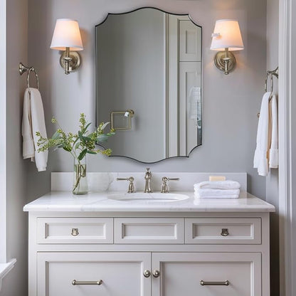 ANDY STAR Brushed Nickel Bathroom Mirror, 24x36’’ Silver Wavy Wall Mirror, Modern Bathroom Vanity Mirror HD Reflection, Anti-Rust Metal Frame Mirror for Bathroom Hangs Vertical or Horizontal