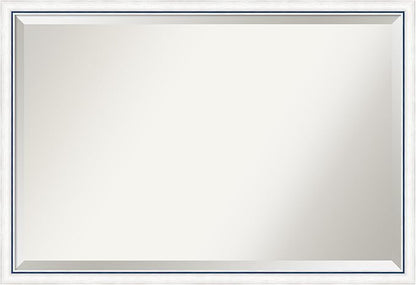 Amanti Art White Bathroom Mirror for Over Sink, 26x38 Morgan White Blue Rectangle Vanity Mirror, Large Modern Contemporary Wood Frame, Hangs Horizonally and Vertically, Bathroom Wall Decor, Beveled