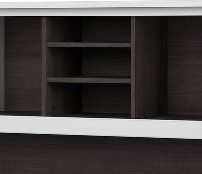 Bush Furniture Somerset 72W 3 Position Sit to Stand L Shaped Desk with Hutch in White and Storm Gray