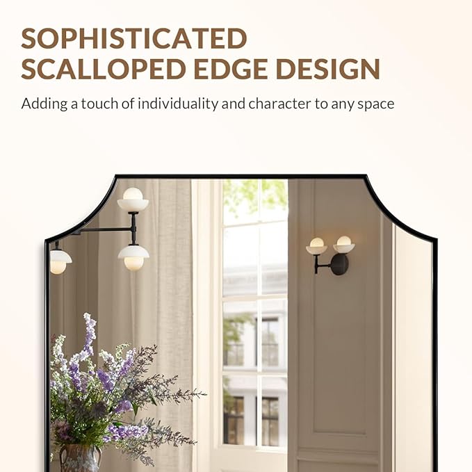 ANDY STAR Matte Black Bathroom Mirror, 22x30'' Scalloped Mirror for Bathroom, Unique Rectangle Bathroom Mirror in Premium Stainless Steel Frame, Deep 1", Ideal for Limited Space