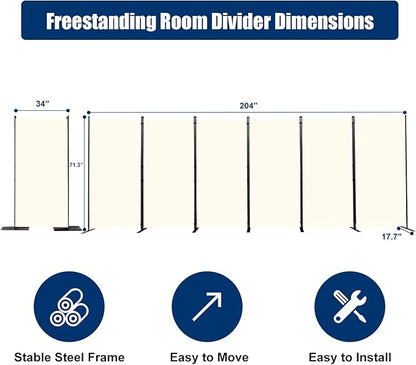 Room Divider 6FT Portable Room Dividers and Folding Privacy Screens, 204'' W Fabric Divider for Room Separation, 6 Panel Partition Room Dividers Freestanding Wall Divider Screen for Dorm Studio Office