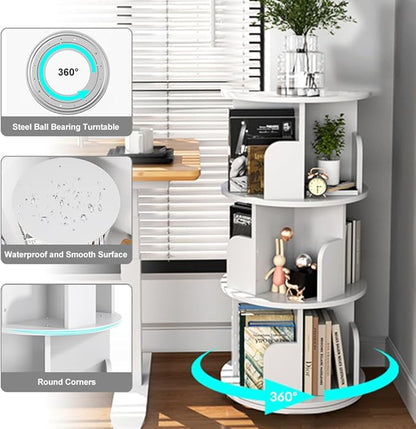Nidouillet Rotating Bookshelf, Revolving Bookcase 360 Display Round Bookshelf Narrow Swivel Corner Book Shelf Standing Bookcase for Adult Bedroom, Living Room (White, 3 Tier)