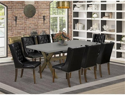East West Furniture X797FO749-9 9 Piece Dining Set Includes a Rectangle Dining Room Table with X-Legs and 8 Black Faux Leather Upholstered Parson Chairs, 40x72 Inch, Multi-Color