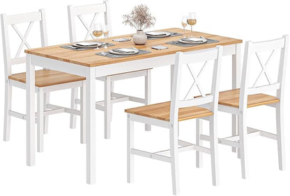 SogesPower Dining Table Set for 4, Wood Rectangular Kitchen Dining Table Set with 4 Chairs, 5-Piece Space-Saving Kitchen Table Set for Dining Room Small Space, White+Oak 43"