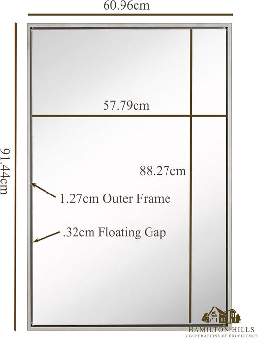 Hamilton Hills 30x40 inch Bathroom Mirror Cabinet - Large Rectangular Wall-Mounted Mirrors for Bathroom - 1/2 inch Floating Frame Vanity Mirror with Nickel Glass - Hangs Horizontal or Vertical