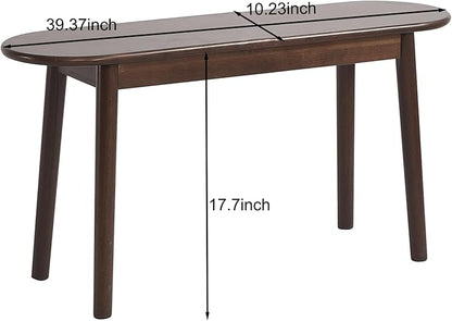 Walnut Solid Wood Bench, 39.4" L – Narrow Mid-Century Wooden Benches for Entryway, Kitchen, Dining, Bedroom & Shoe Storage