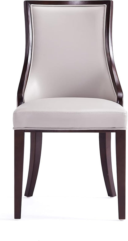 Manhattan Comfort Grand Faux Leather Dining Chairs, Traditional Design with Rectangular Channeling, Solid Beech Wood Frame, Walnut Finish, 300 lb Capacity, Fully Assembled, Set of 6, Light Grey