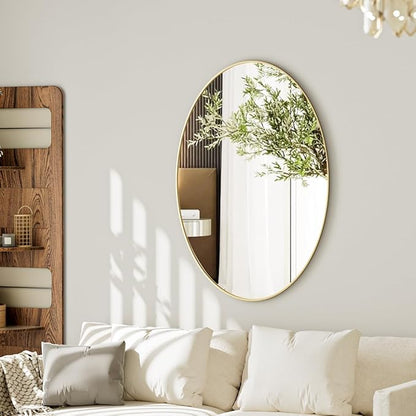 Koonmi Gold Oval Bathroom Mirror, 24"x31" Bathroom Vanity Mirror, Oval Mirror for Bedroom Living Room Entryway, Hangs Horizontal or Vertical