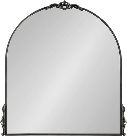 Kate and Laurel Myrcelle Traditional Arched Mirror; 30 x 32; Black; Decorative Large Arch Mirror with Ornate Garland Detailing Along The Crown and Edges of The Frame