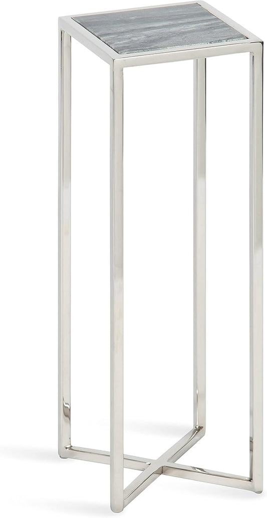 Kate and Laurel Jaspur Modern Drink Table, Gray and Silver, Decorative Glam Marble Accent Table for Display and Storage