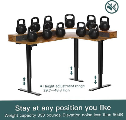 L-Shaped Electric Height Adjustable Desk, 67-inch Reinforced Motor Office Desk with Drawers & Monitor Stand, Ergonomic Design for Healthy Posture, Home Study Gaming, Max load 330 lbs, Retro Brown