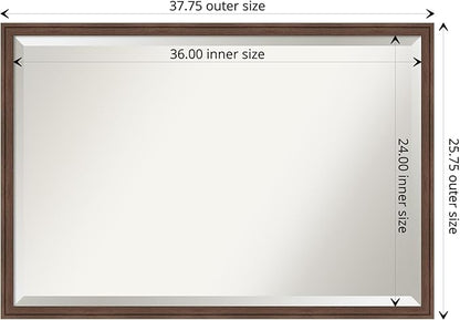Amanti Art Brown Wall Mirror 26x38 Florence Medium Brown Rectangle Bathroom Mirror for Wall Decor Living Room, Large Casual Frame, Hangs Horizonally and Vertically, Bathroom Decor, Beveled Edge