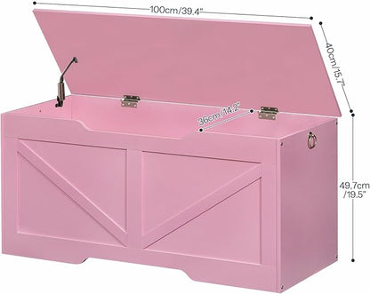 HOOBRO Storage Bench, 39.4" Retro Wooden Storage Chest with U-Shaped Cut-Out Pull, Safety Hinge, Supports 220 lb and Easy Assembly for Toy Box Organizer (Pink) PK771CW01