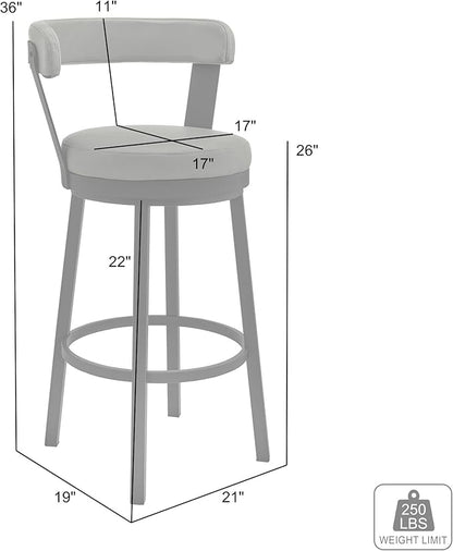Armen Living Bryant Modern 26" Seat Height Black Faux Leather and Brushed Stainless Steel Metal Swivel Bar Stool for Kitchen Island Counter