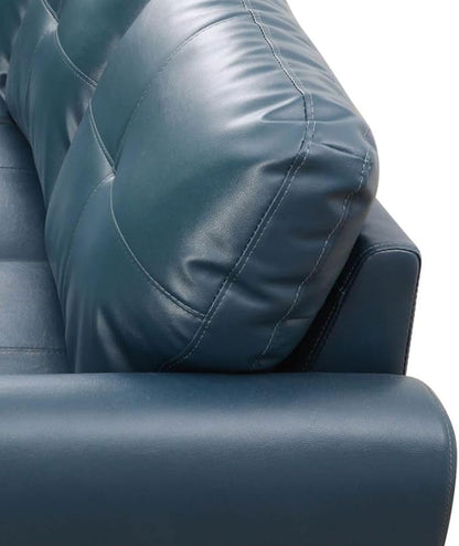 Denim L-Shaped 3-Piece Faux Leather Sofa with Storage Ottoman Set, Sectional Couch Sofa Set for Living Room, Office, Small Space