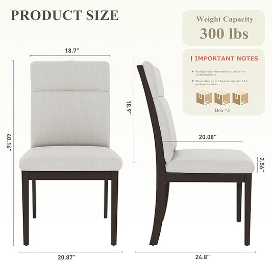 COLAMY Wooden Dining Chairs Set of 6, Modern Fabric Upholstered Kitchen Side Chairs, Farmhouse Ladder High Back Dining Room Chair with Foot Pegs - White