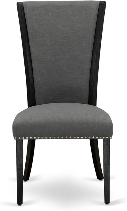 East West Furniture V696VE650-5 5 Piece Dining Set Includes a Rectangle Dining Room Table with V-Legs and 4 Dark Gotham Linen Fabric Parsons Chairs, 36x60 Inch, Multi-Color