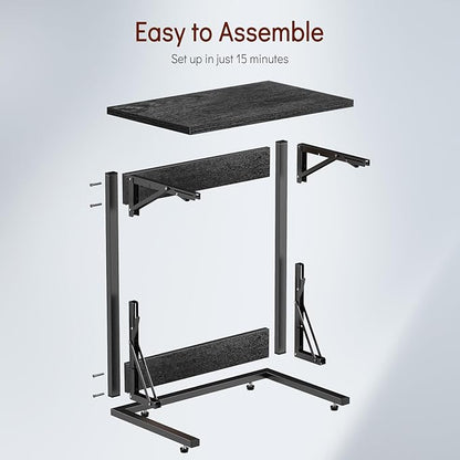 Tatub 24" Folding C Shaped End Table, Small Sofa Side Laptop Desk, Couch TV Tray Table for Living Room, Bedroom, Gray