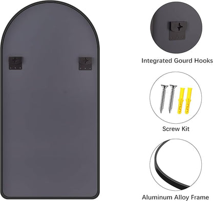 FORBATH Large Arched Wall Mirror 60x30 Inch, Black Arched Full Length Mirror with Aluminum Frame for Bedroom, Fireplace,Entryway,Living Room,Home Decor,Hanging or Leaning Against Wall