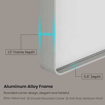 Brushed Nickel Bathroom Mirror 72x40 Inch, Brushed Silver Metal Frame Mirror Wall Mounted, Rounded Rectangle Bathroom Vanity Mirror, Tempered Glass, Anti-Rust, Horizontal/Vertical