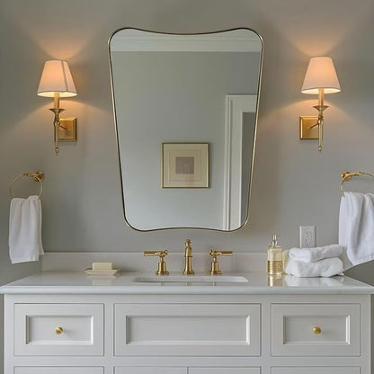 ANDY STAR 24x32 Inch Gold Mirror, Bathroom Vanity Mirror, Antique Brass Butterfly Mirror, Irregular Wall Mirror with Unique Curved Design Ideal for Home Remodel, Anti-Rust 1” Frame