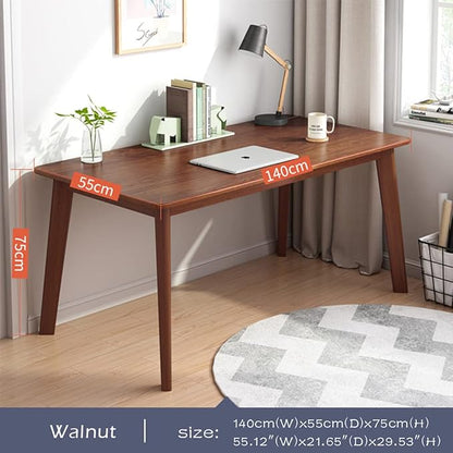 IOTXY Simple Wooden Writing Desk - Modern Minimalist Style PC Laptop Computer Workbench with Solid Wood Legs, 55" W Home Office Work Table for TV Stand Music Video Live Broadcast Workstation, Walnut