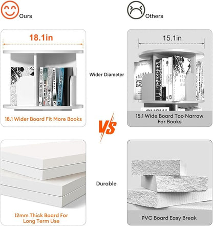 Nidouillet Rotating Bookshelf, Revolving Bookcase 360 Display Round Bookshelf Narrow Swivel Corner Book Shelf Standing Bookcase for Adult Bedroom, Living Room (White, 3 Tier)