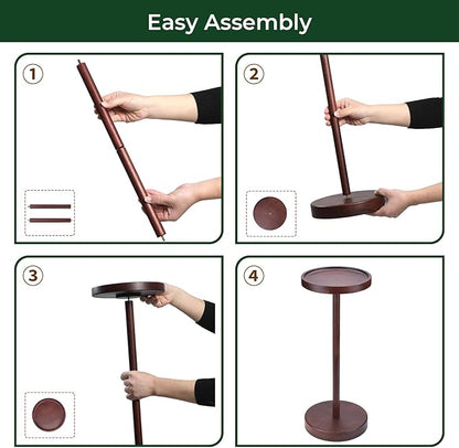 Solid Acacia Wood Pedestal End Table - Small Round Martini Table
