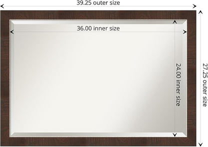 Amanti Art Brown Wall Mirror 27x39 Wildwood Brown Narrow Rectangle Bathroom Mirror for Wall Decor Living Room, Large Rustic Farmhouse Frame, Hangs Horizonally and Vertically, Bathroom Decor, Beveled
