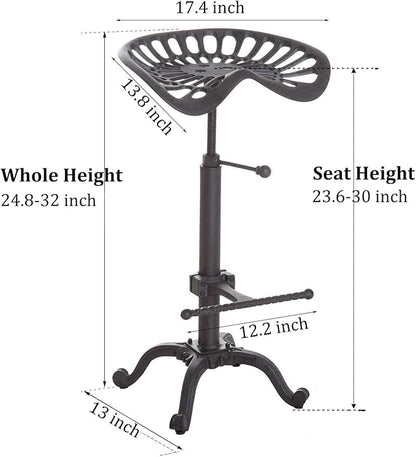 LOKKHAN Tractor Seat Bar Stool-Rustic Industrial Bar Stool-Farmhouse Cast Iron Swivel Stool-Counter Height Adjustable-Extra Tall Pub Height-24-31 inch (Matte Rust)