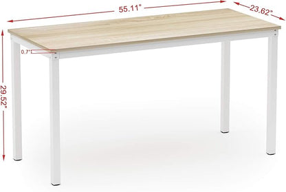 Teraves Computer Desk/Dining Table Office Desk Sturdy Writing Workstation for Home Office(55.11“, Beige + White Frame)