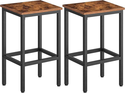 HOOBRO Bar Stools, Set of 2 Bar Chairs with Footrest, Black Steel Frame, Adjustable Feet, for Living Room, Dining Room, Kitchen, Industrial Design, Rustic Brown BF65BY01G1
