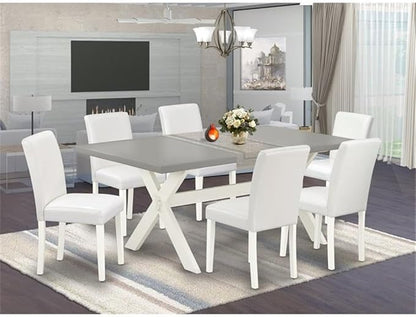 East West Furniture X097AB264-7 7 Piece Dining Table Set Consist of a Rectangle Dining Room Table with X-Legs and 6 White Faux Leather Upholstered Chairs, 40x72 Inch, Multi-Color