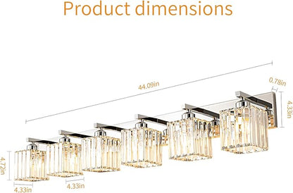Modern 6-Light Chrome Crystal Bathroom Vanity Light Fixtures