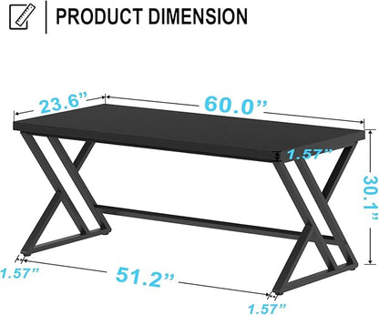 LVB Modern Black Computer Desk, Long Industrial Home Office Desk for Student, Large Metal Wood Writing Study Computer Table, Farmhouse Executive Simple Gaming PC Work Desk for Bedroom, Black, 60 Inch