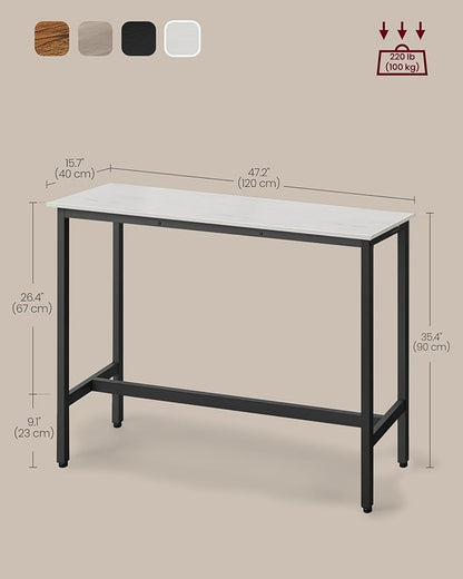 VASAGLE Bar Table, Narrow Long Kitchen Dining Table, Sturdy Metal Frame, Industrial, 15.7 x 47.2 x 35.4 Inches, Rustic White and Ink Black ULBT120B73