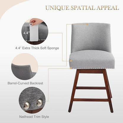 Counter Height Barstools Set of 4,360° Swivel Bar Stools with Back,26 inch Modern Counter barstools,Upholstered Bar Tall Stools for Kitchen Counter,Kitchen Island,Bar, Home (Light Gray, SET OF 4)