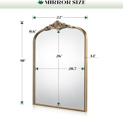 Arched Antique Wall Mirror, 22"x30" Vintage Gold Bathroom Vanity Mirror, Ornate Arch Bronze Mirror for Over Sink/Fireplace/Entryway