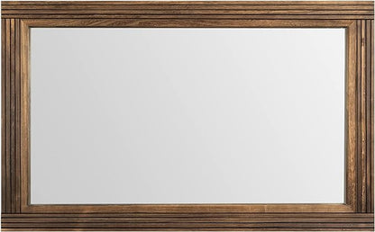 YOSHOOT Hand-Made Wooden Spliced Wall Mirror for Bathroom, Rustic Farmhouse Vanity Mirror, Décor Wall Art, Solid Wood Frame, Vertical or Horizontal Hanging, 53" x 28", Brown