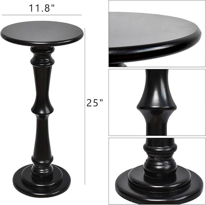 SwallowLiving Small Round Side Table, Tall End Tables Living Room, Narrow Night Stand for Small Spaces, Sofa Couch, Bedroom & Office, Modern Wooden Beside Table Home Decor (Black, 12" x 25")