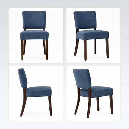 COLAMY Mid Century Modern Dining Chairs Set of 6, Upholstered Kitchen Chairs with Back, Farmhouse Fabric Side Dining Room Chairs with Wood Legs for Dining Room Kitchen Restaurant, Blue