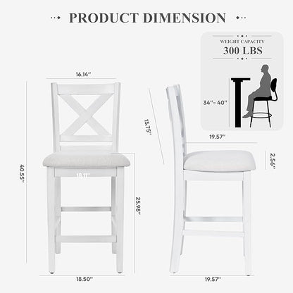 Upholstered Counter Height Bar Stools Set of 2, Modern Kitchen Island Barstools Chairs with Cross Back and Wood Legs for Dining Room Bar, Grey White Wash