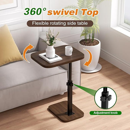 Adjustable Side Table TV Tray, C Shaped End Table, Small Bedside Table, Mid Century Modern Accent Nightstand for Living Room, Bedroom, Corners and Office (Walnut)