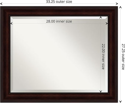 Amanti Art Brown Bathroom Mirror for Over Sink, 27x33 Coffee Bean Brown Rectangle Vanity Mirror, Large Casual Frame, Hangs Horizonally and Vertically, Bathroom Wall Decor, Beveled Edge from WI, USA