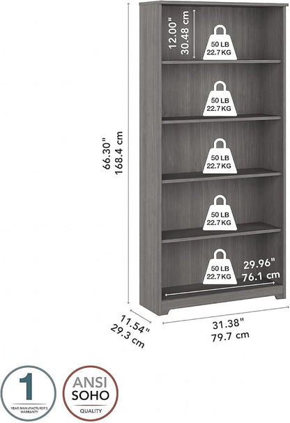 Bush Furniture Cabot Tall 5 Shelf Bookcase | Large Open Bookshelf in Modern Gray | Sturdy Display Cabinet for Library, Living Room, and Home Office
