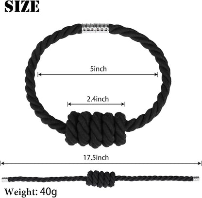 BEL AVENIR Magnetic Cotton Curtain Tiebacks, Decorative Drapery Holdbacks Modern Woven Tie-Backs with Exquisite Knot (Black Cotton, 4 Pack)